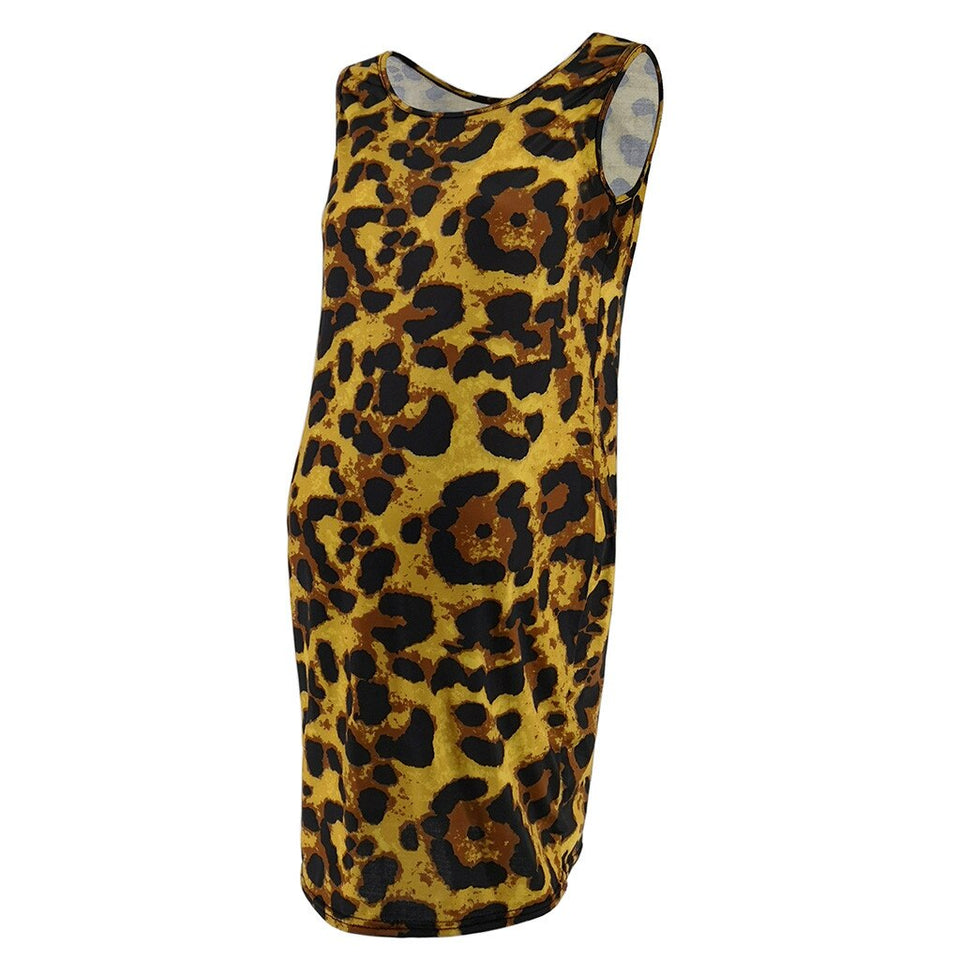 Sexy Leopard Maternity Dresses Sleeveless