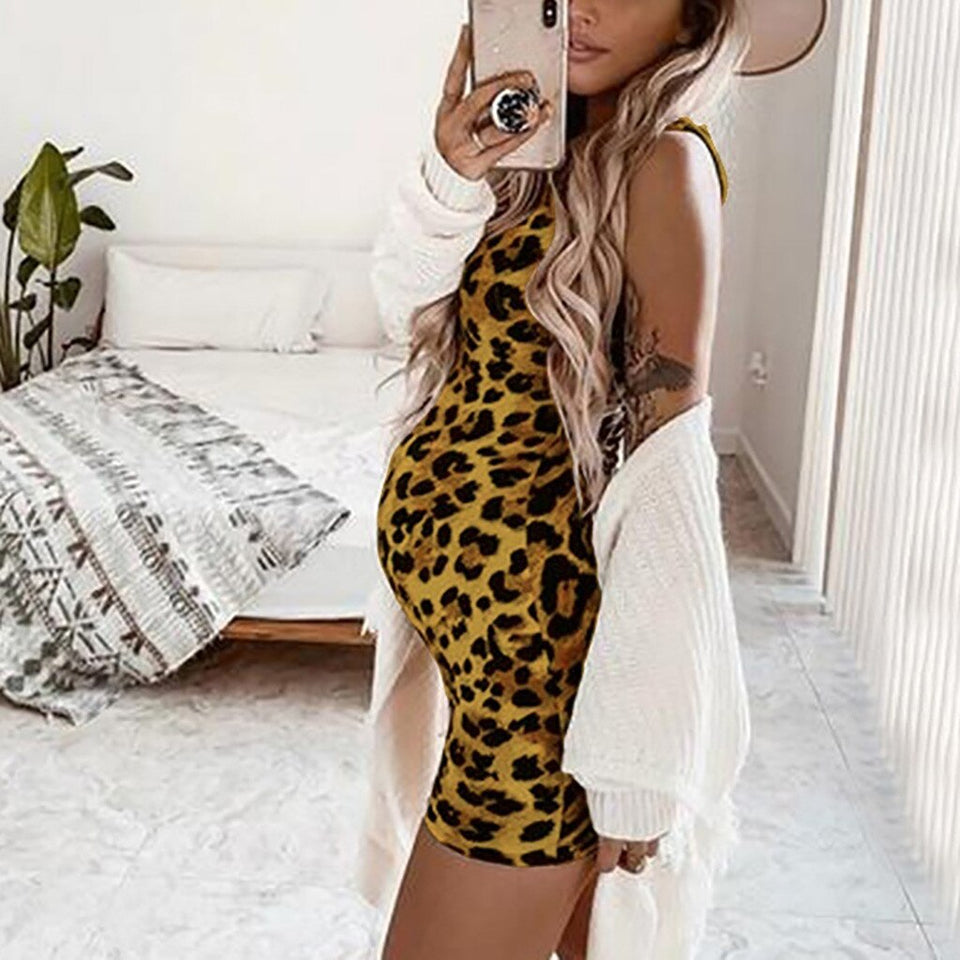 Sexy Leopard Maternity Dresses Sleeveless