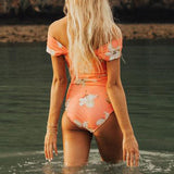 Summer Flower Print Off-shoulder pregnancy swimwear one-piece