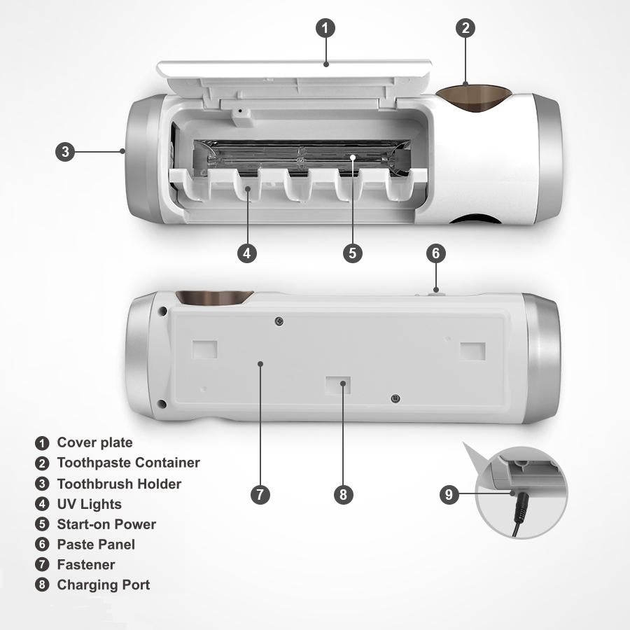 Antibacteria Automatic ToothBrush Dispenser with UV light sterilizer 2.0